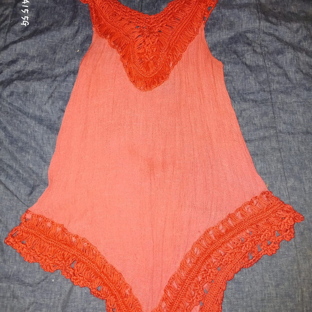 Women's Crochet Trim Tank Top - Coral